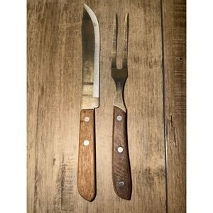 Kitchen‎ Delite Carving Knife and Fork Set Stainless Steel Wood Handle Japan